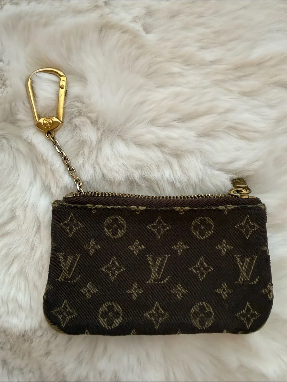 Louis Vuitton Monogram Canvas Mini Lin Key Card Pouch in Brown and Tan